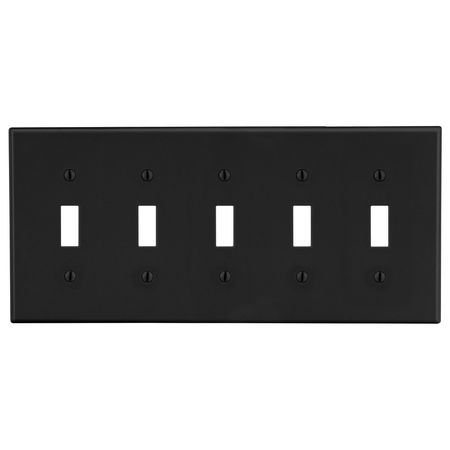 HUBBELL WIRING DEVICE-KELLEMS Wallplate, 5-Gang, 5) Toggle, Black P5BK